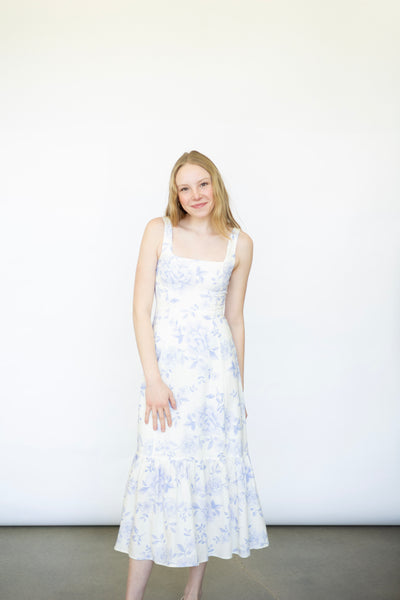 White dress with lilac flowers