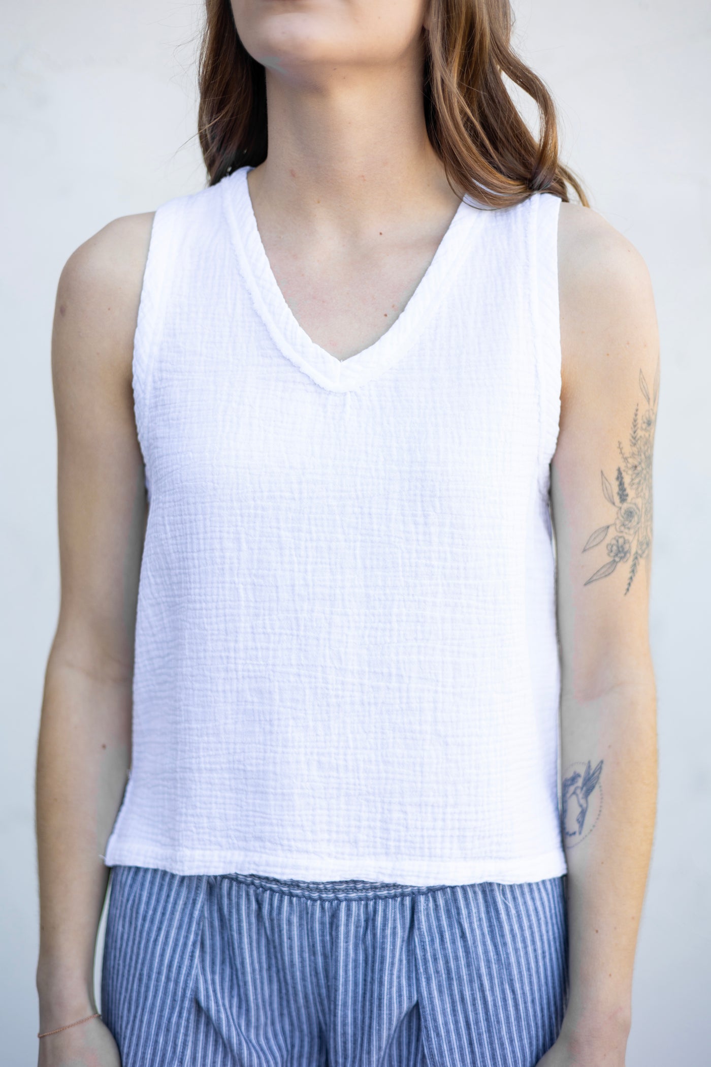 V Neck Raw Edge Tank