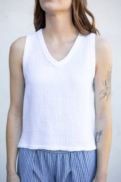 V Neck Raw Edge Tank