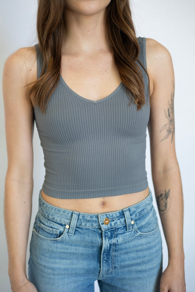 V-Neck Ribbed Crop Top