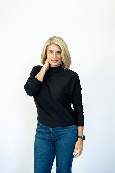 LS Mock Neck Ribbed Top