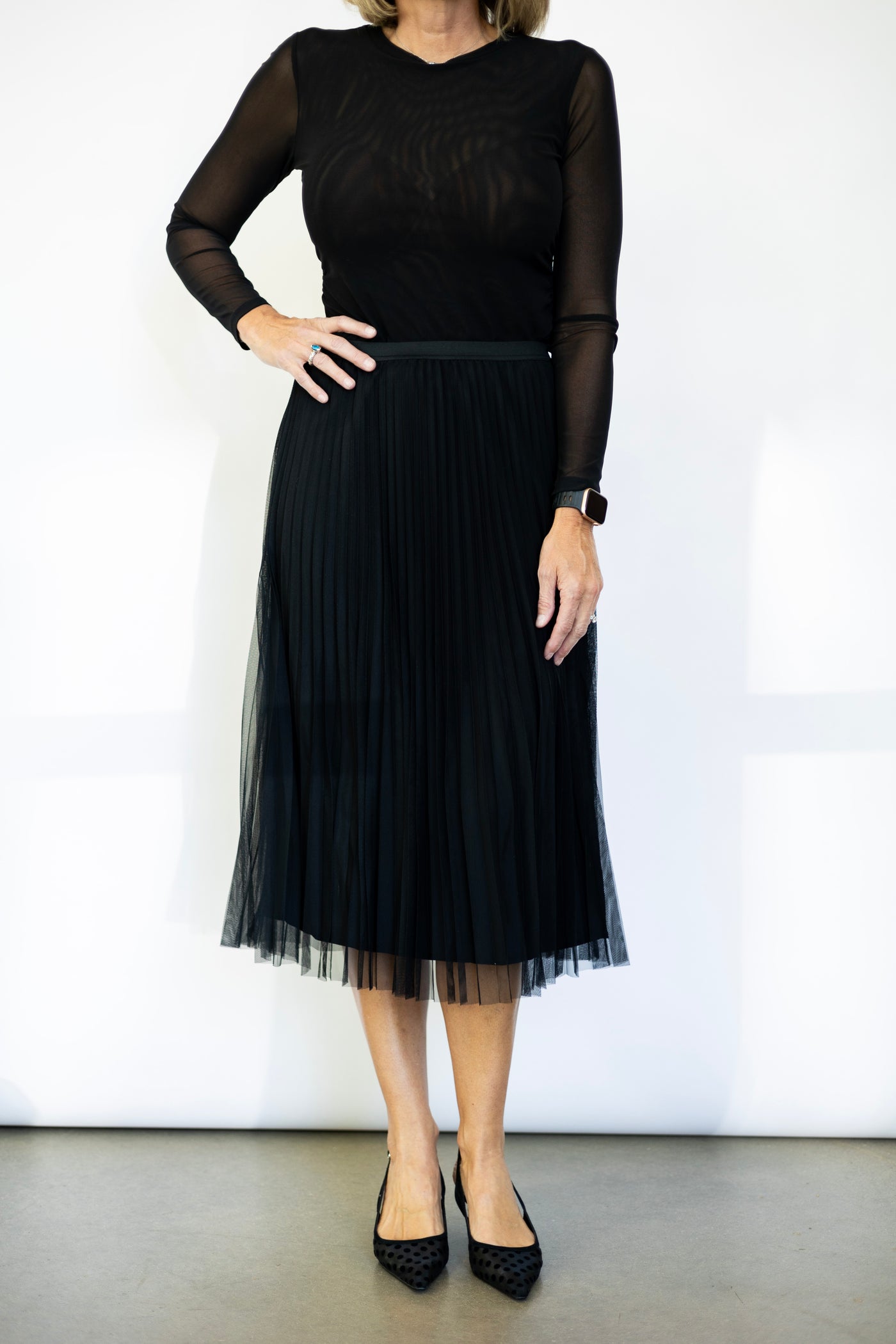 Tulle Pleated Midi Skirt