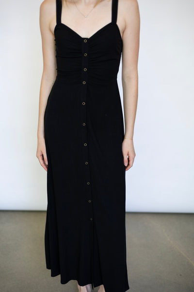 V-Neck Ruched Button Down Maxi Dress