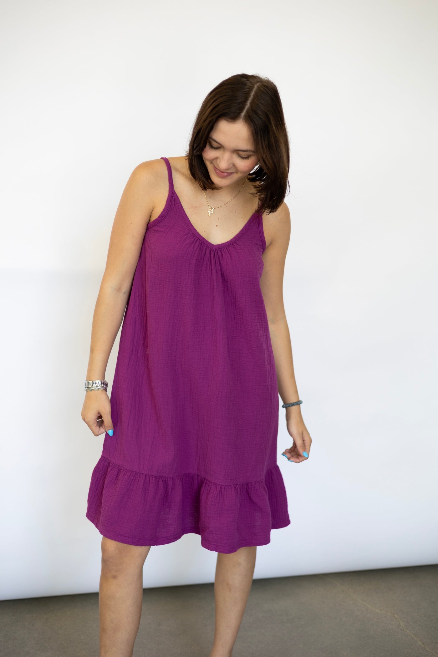 V-Neck Short Cami Ruffle Dress