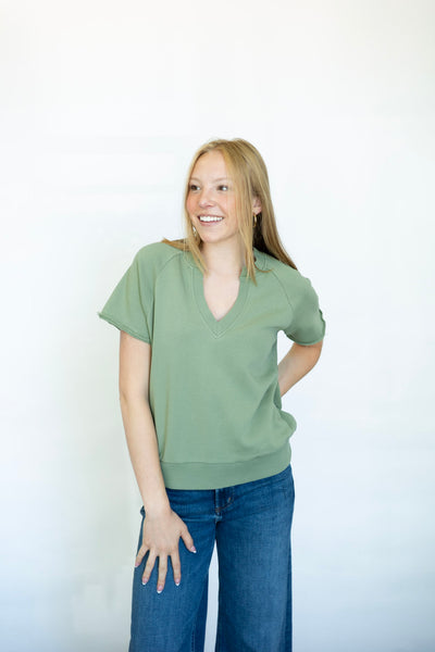 Casual green tee with cut out neckline