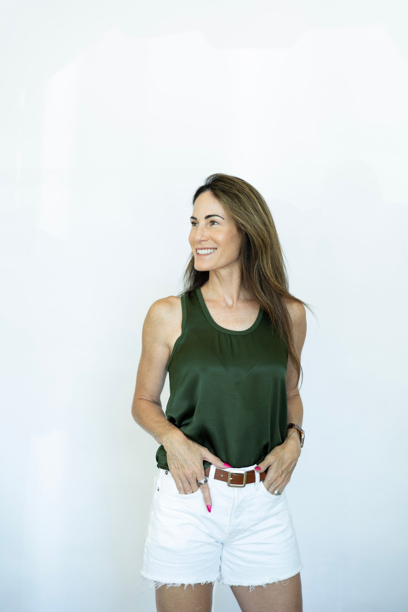 Olive green satin tank top