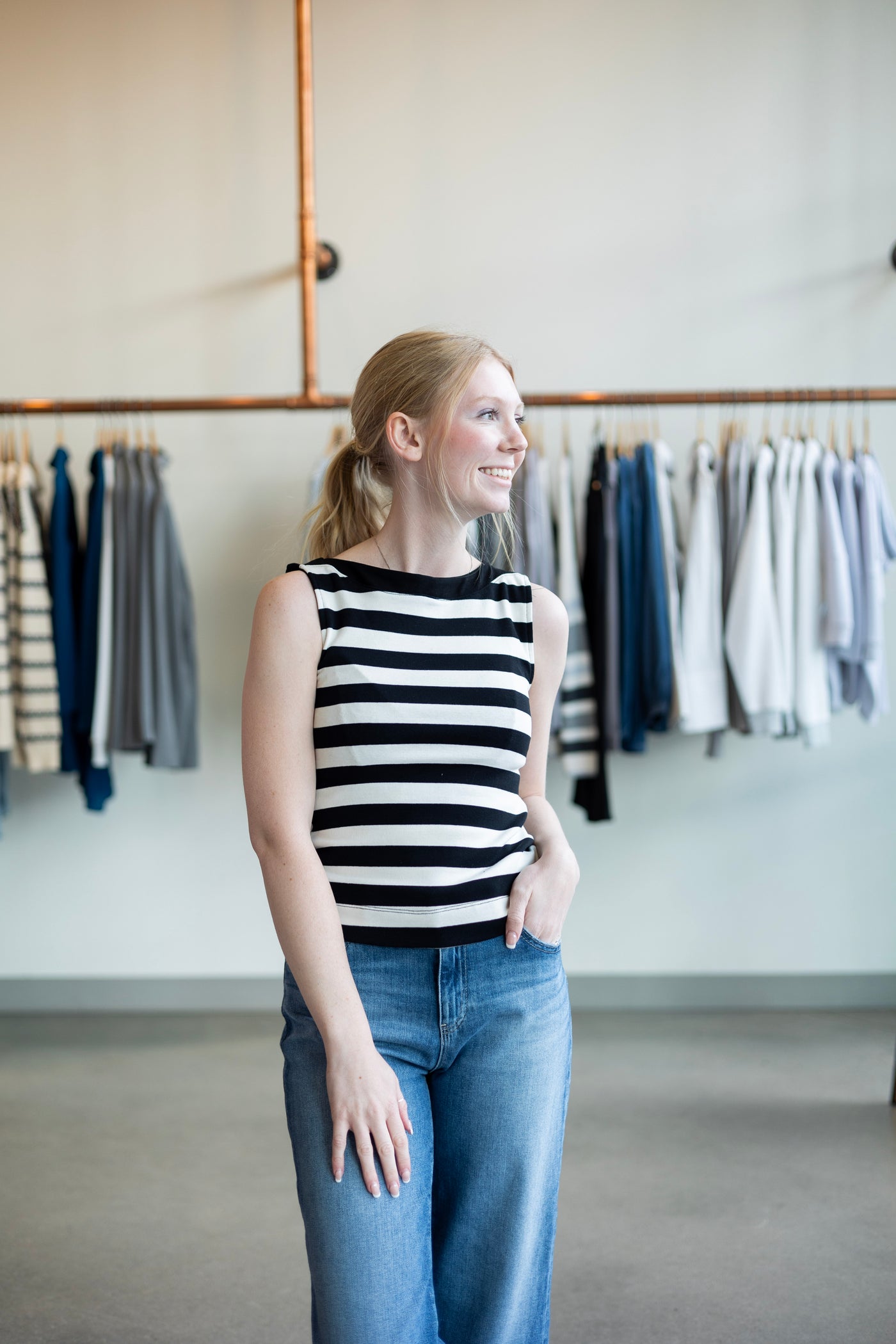 Sure Thing Stripe Boat Neck Tank