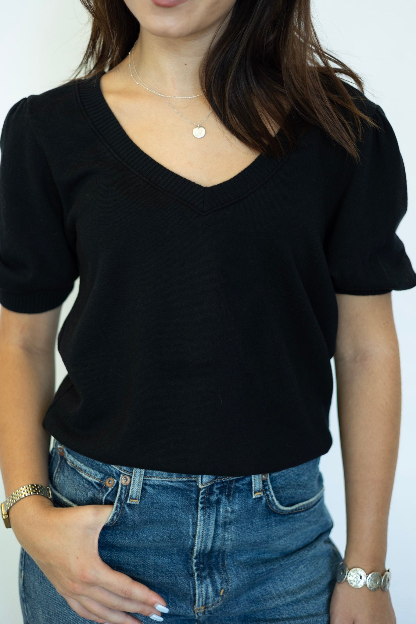 Half sleeve knitted blouse