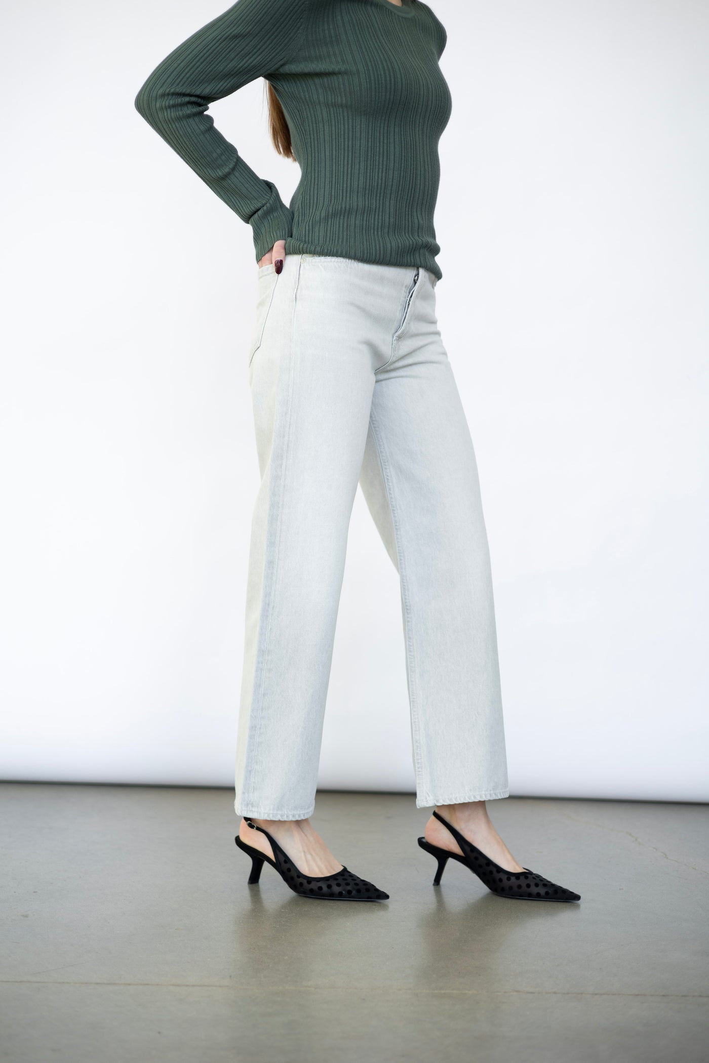 Light grey, wide leg denim