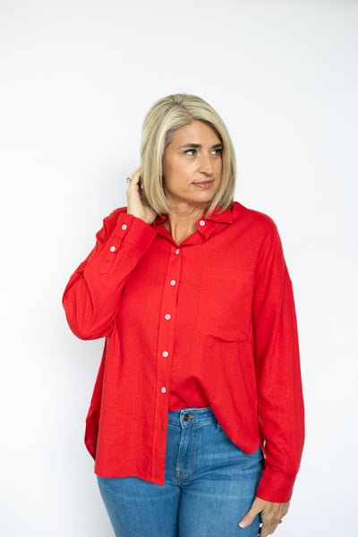 Women's red button down