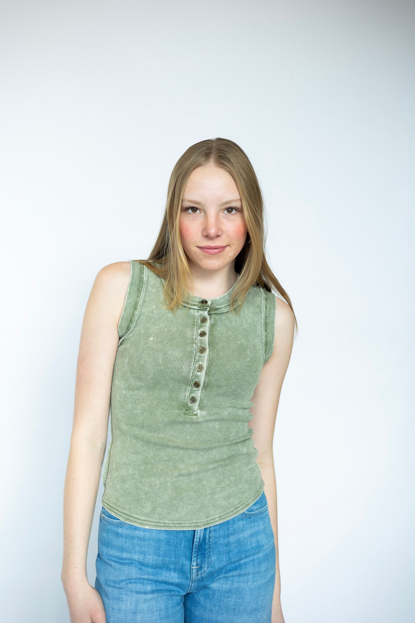 Women's green vintage washed tank top