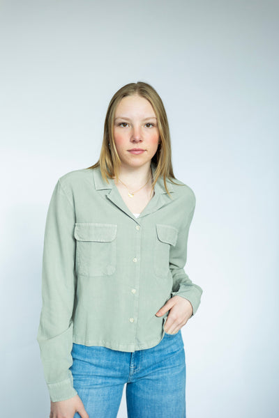 Sage green, cropped button down