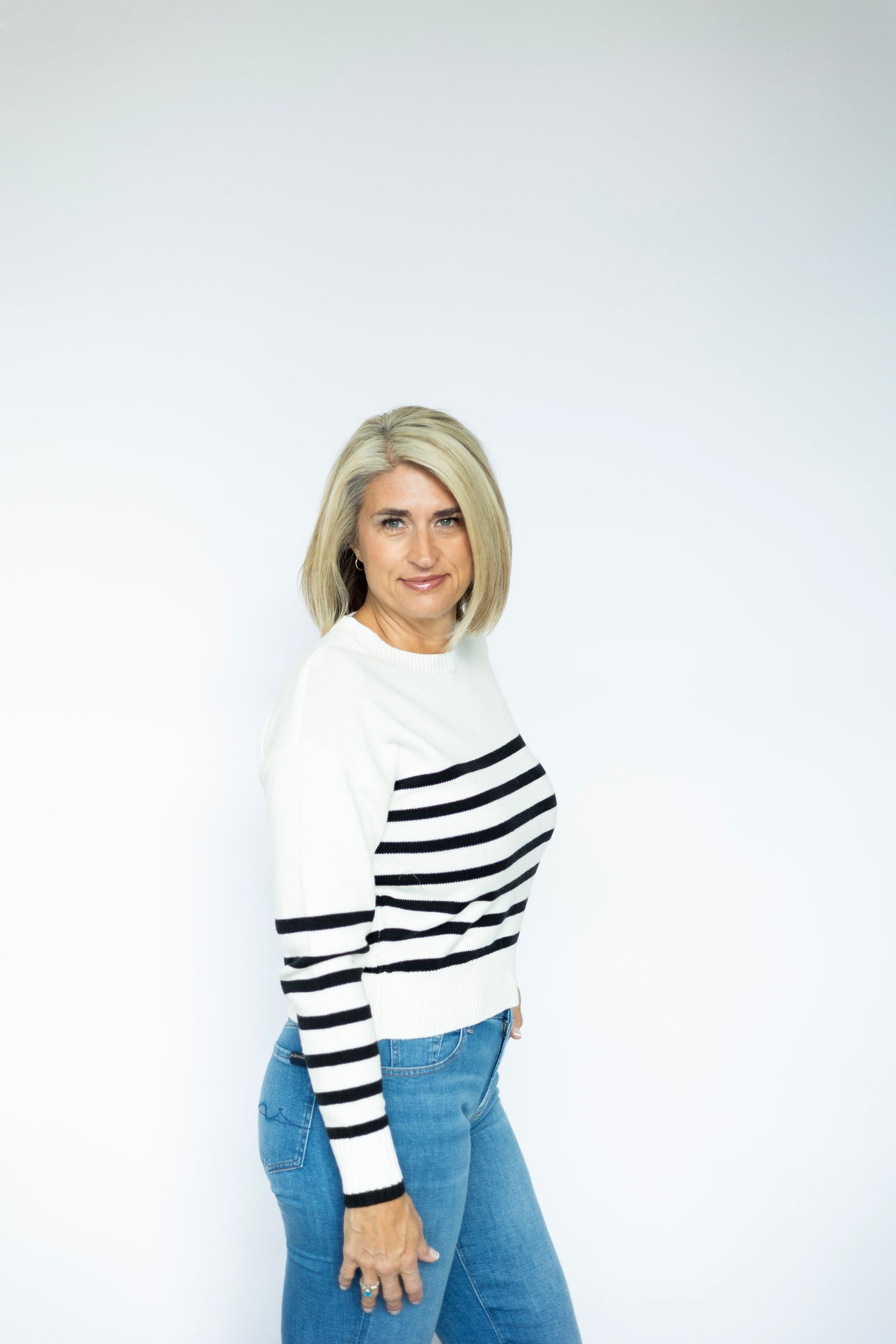 Women's, black and white striped sweater