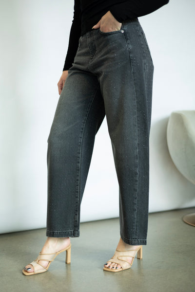 Black barrel jeans with rhinestones
