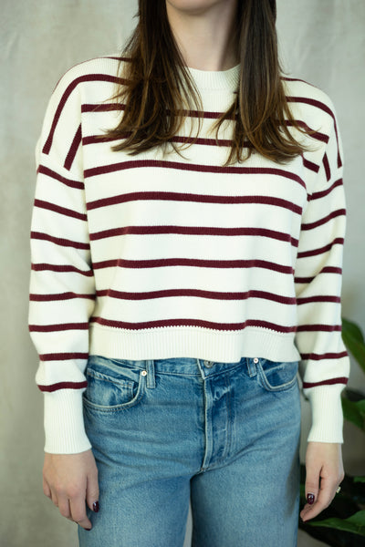 Off white and burgundy striped sweater