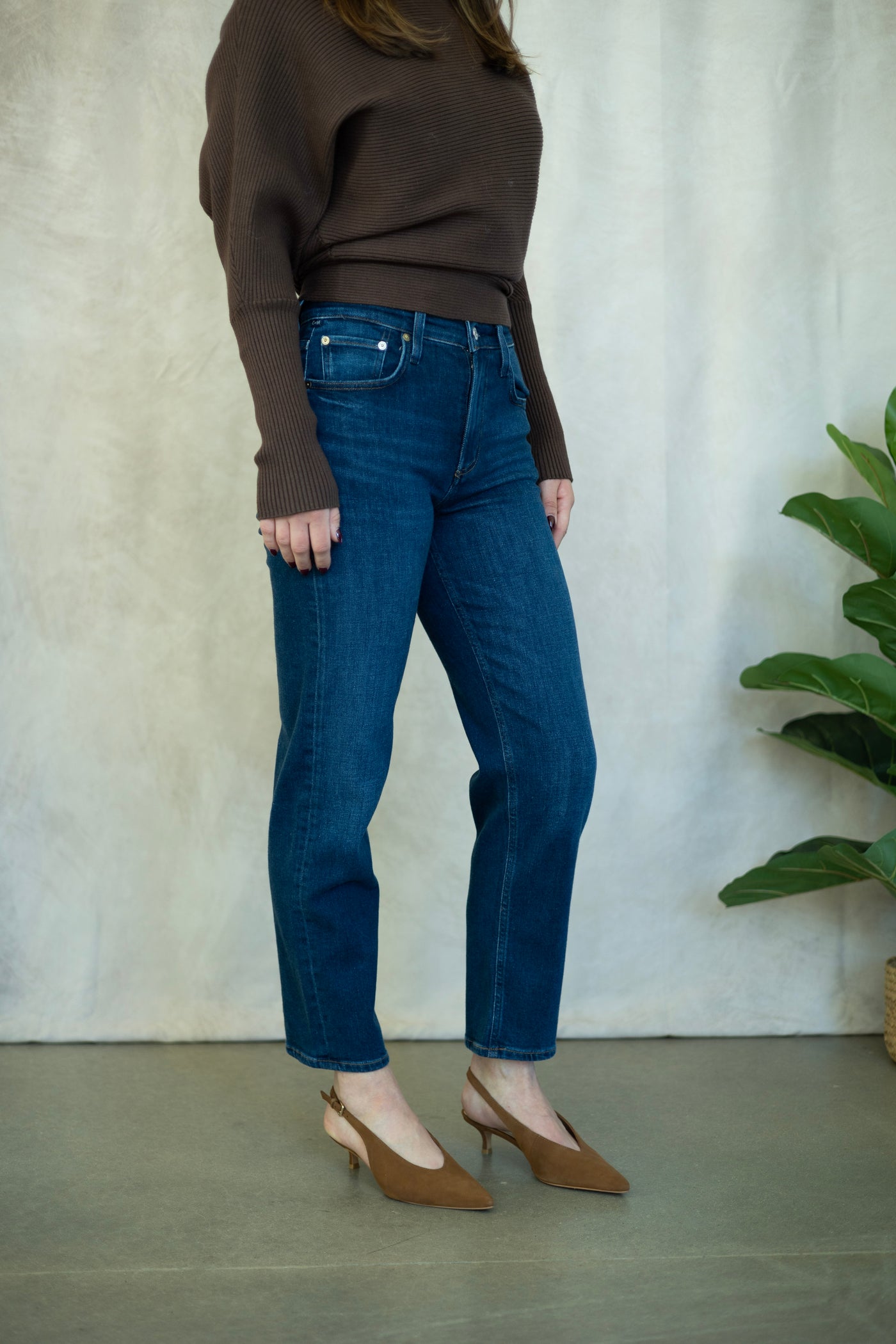 Medium wash, slim straight jean