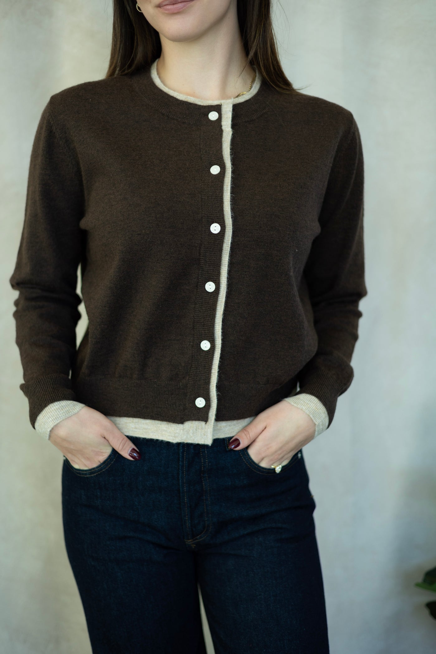 Elevated, brown cardigan