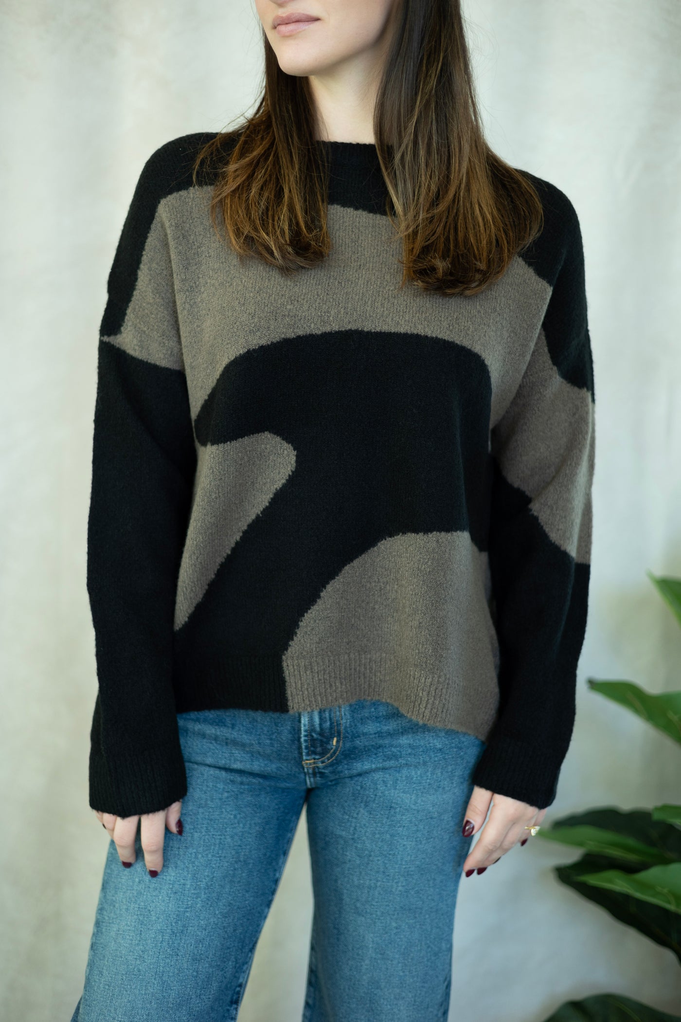 Black and brown color block sweater