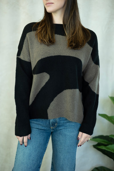 Black and brown color block sweater