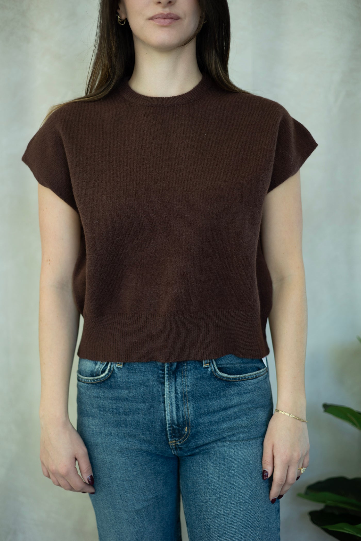 Cap sleeves brown sweater