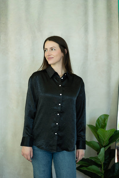 Black, textured, button down blouse