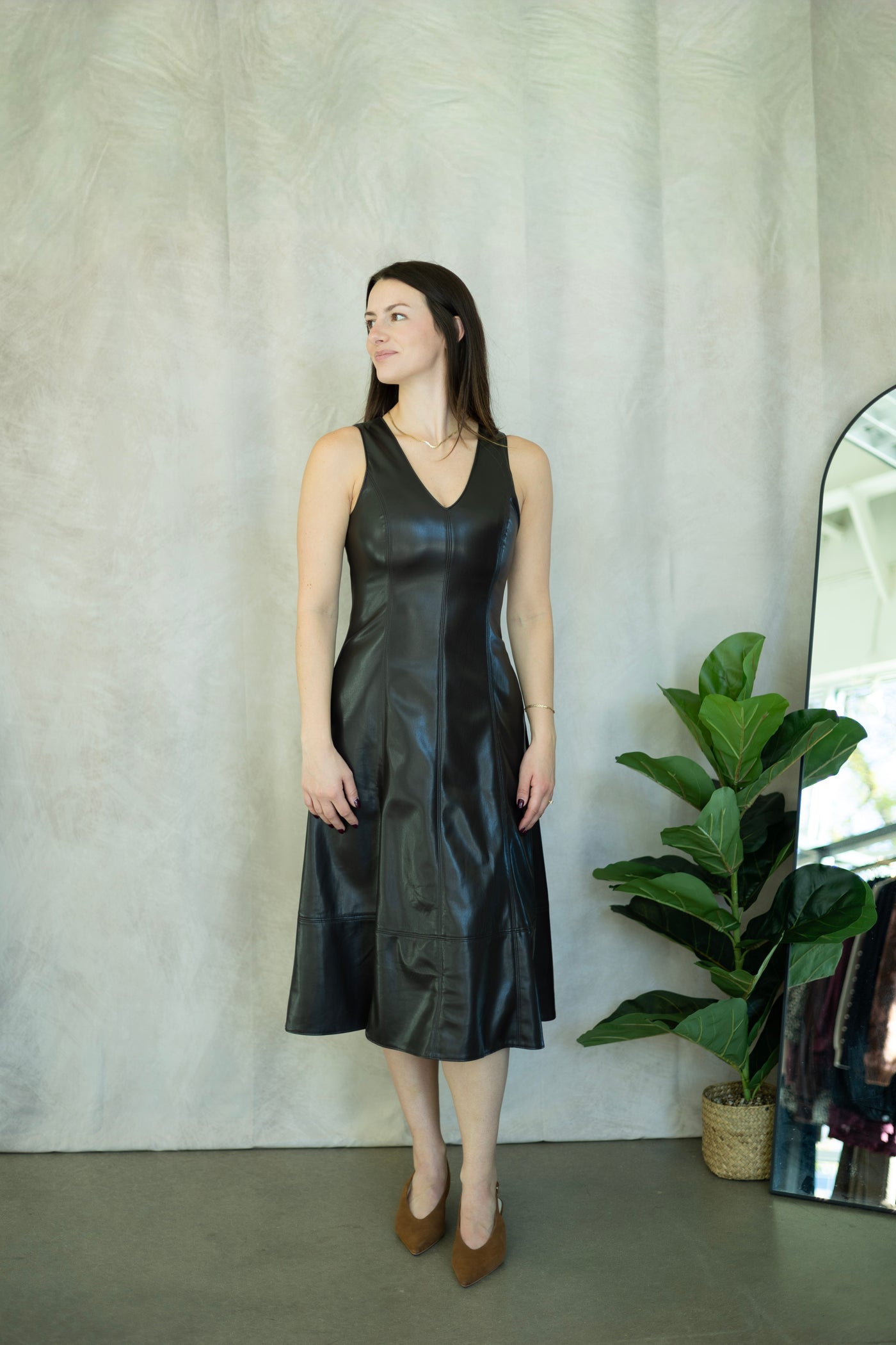 Long, faux leather dress