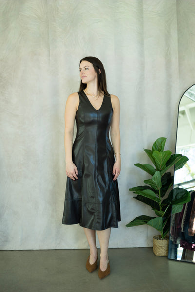 Long, faux leather dress