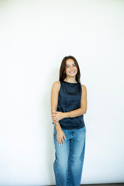Navy blue satin tank top
