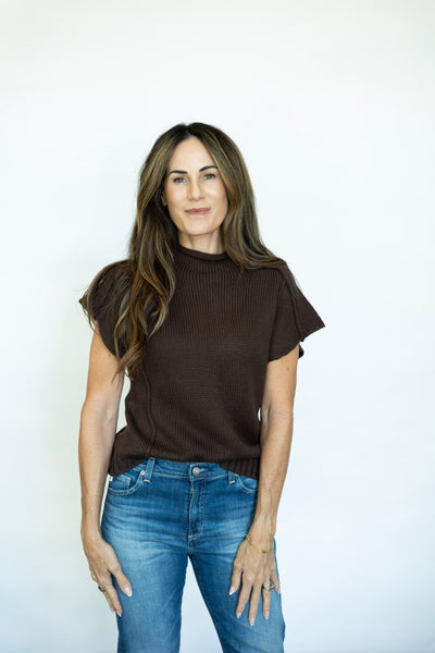 Brown short sleeve sweater for women