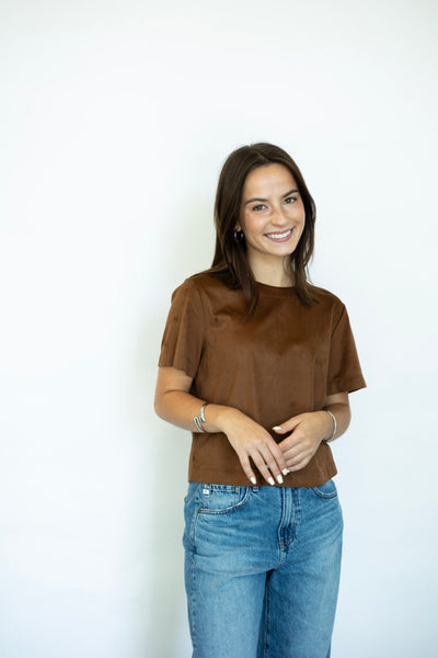 Suede short sleeve top