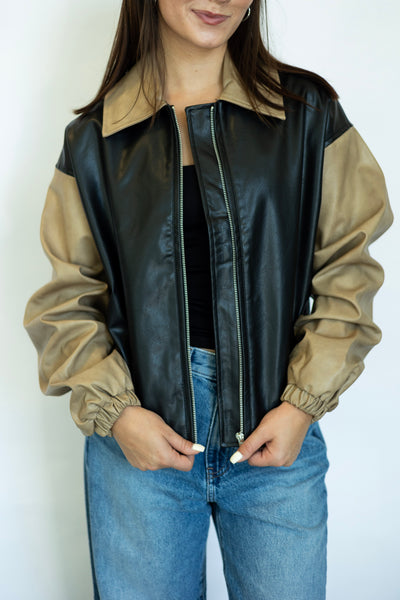 Leather bomber jacket for women
