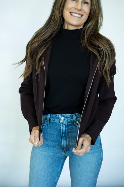 Brown zip up sweater for women