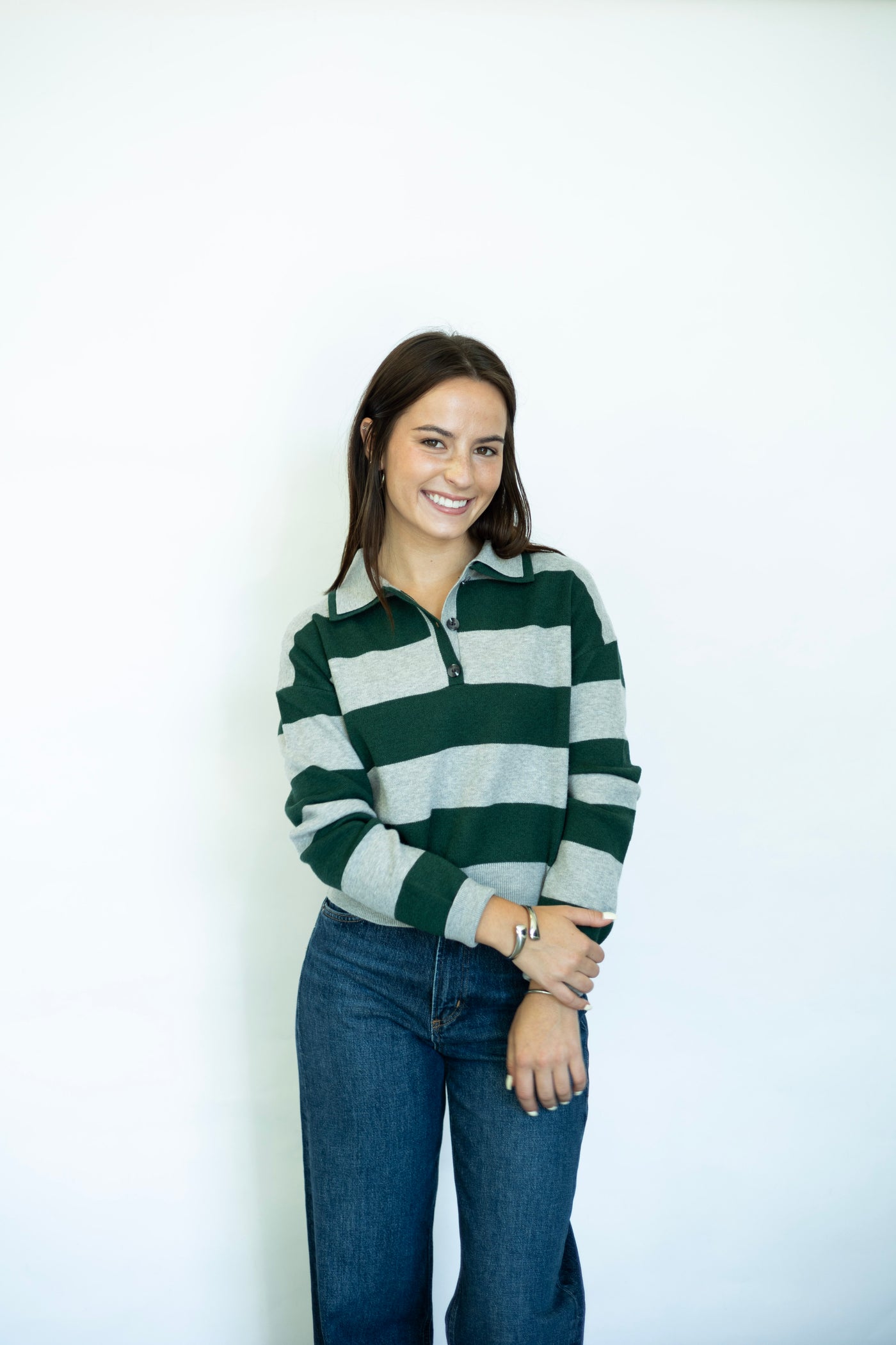 Double collar striped sweater