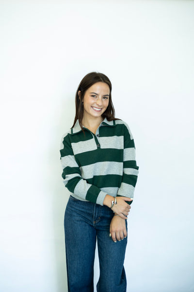 Double collar striped sweater