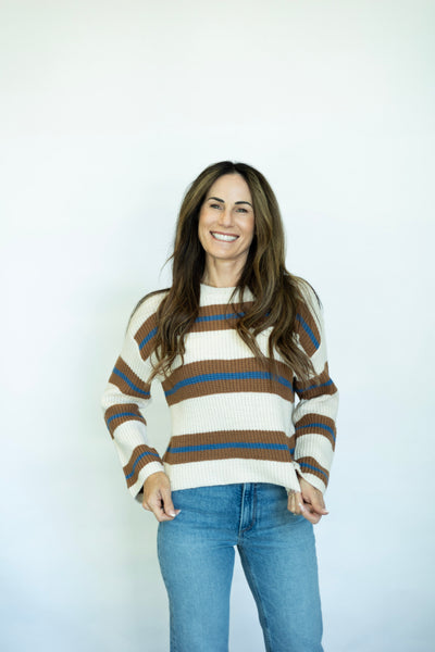 Brown and blue striped sweater