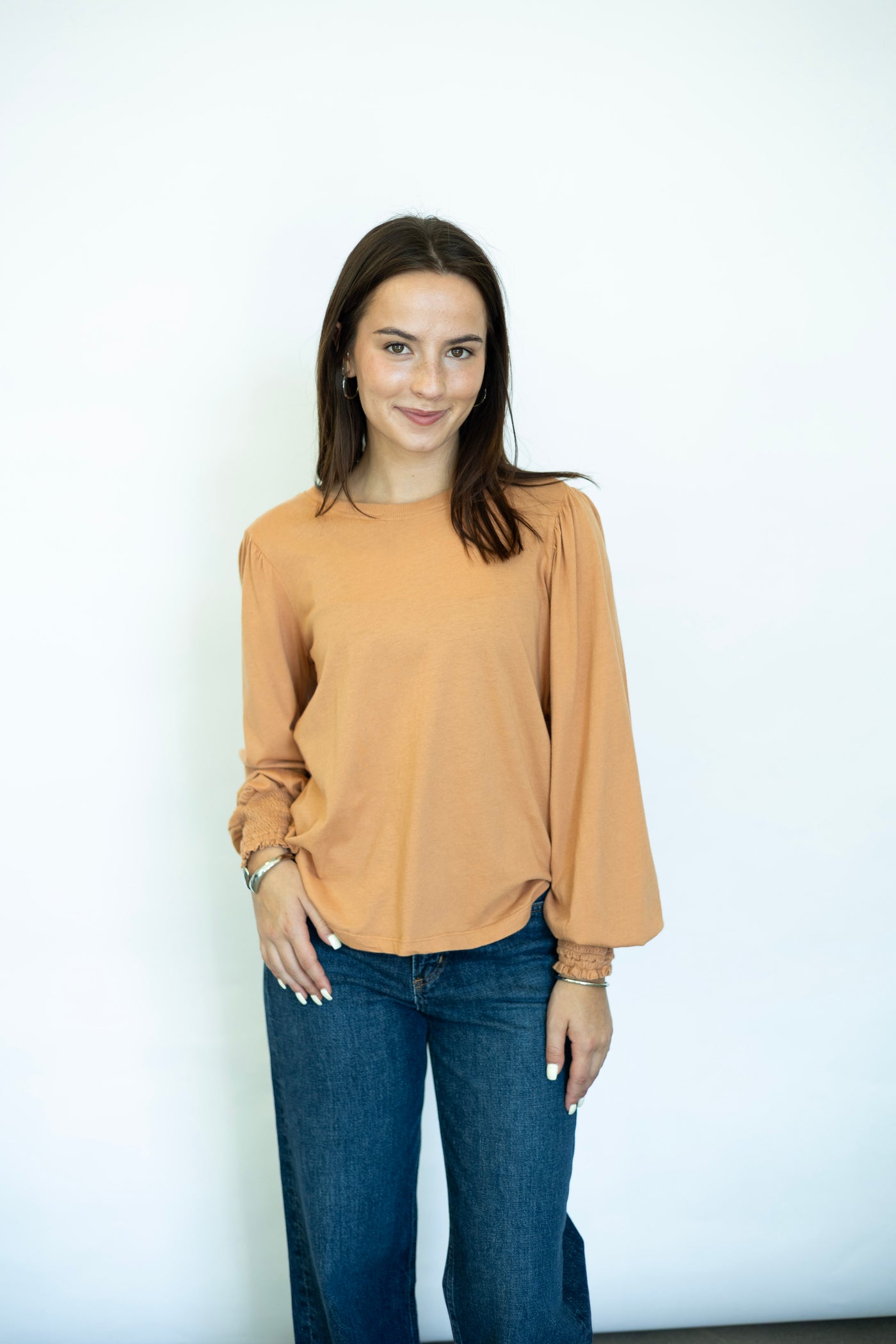 Orange long sleeve elevated basic tee