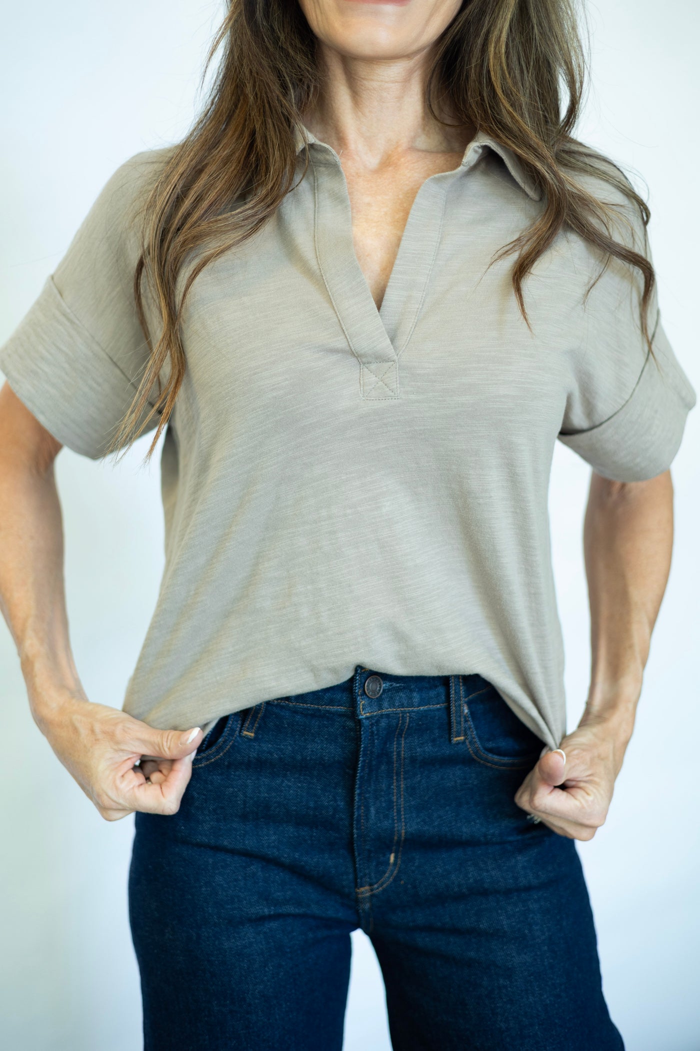 Short Sleeve Trapunto Slub Top