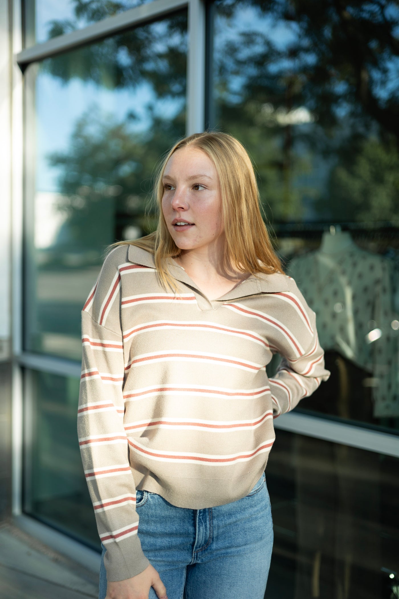 Stripe Polo Collared Sweater