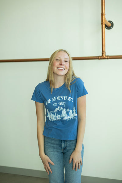 The Mountains Are Calling Flocked Tee