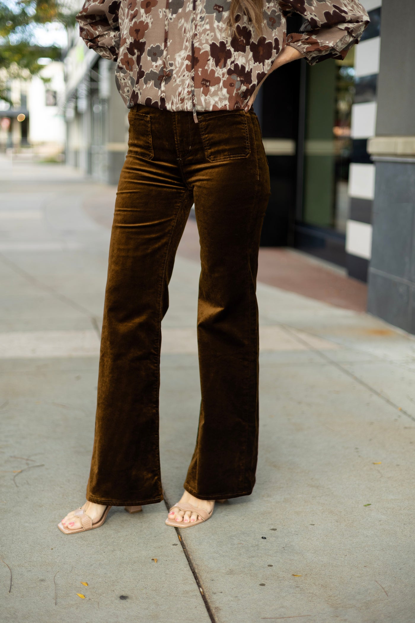 Velvet flare jeans for women