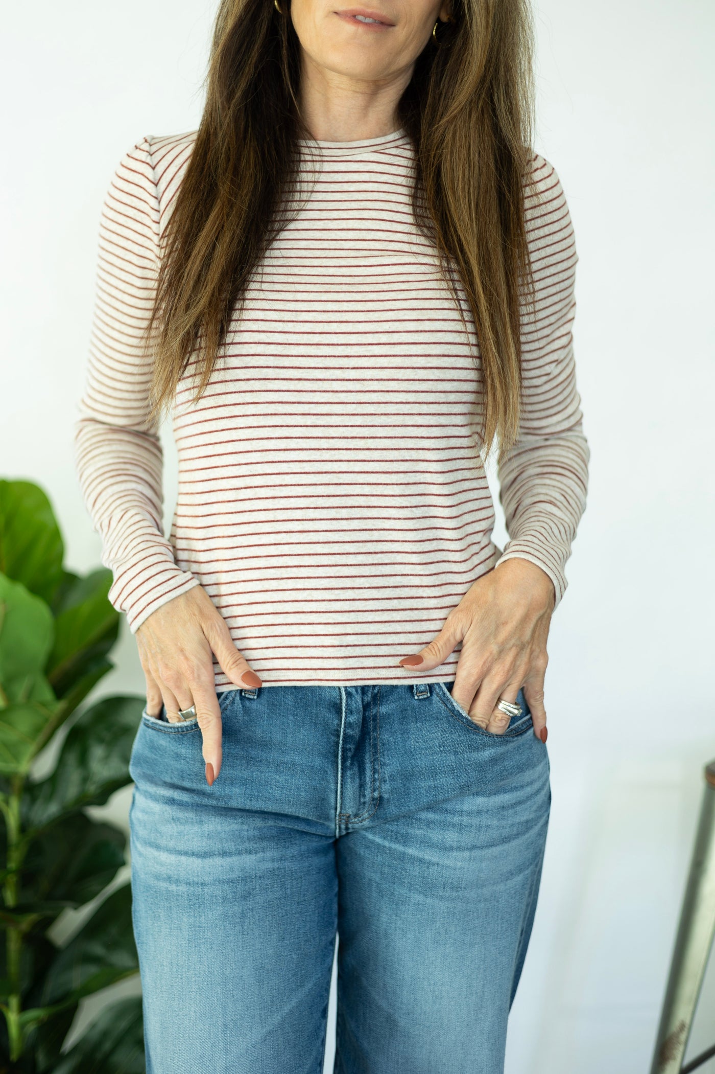 Long Sleeve Directional Inset Stripe Tee