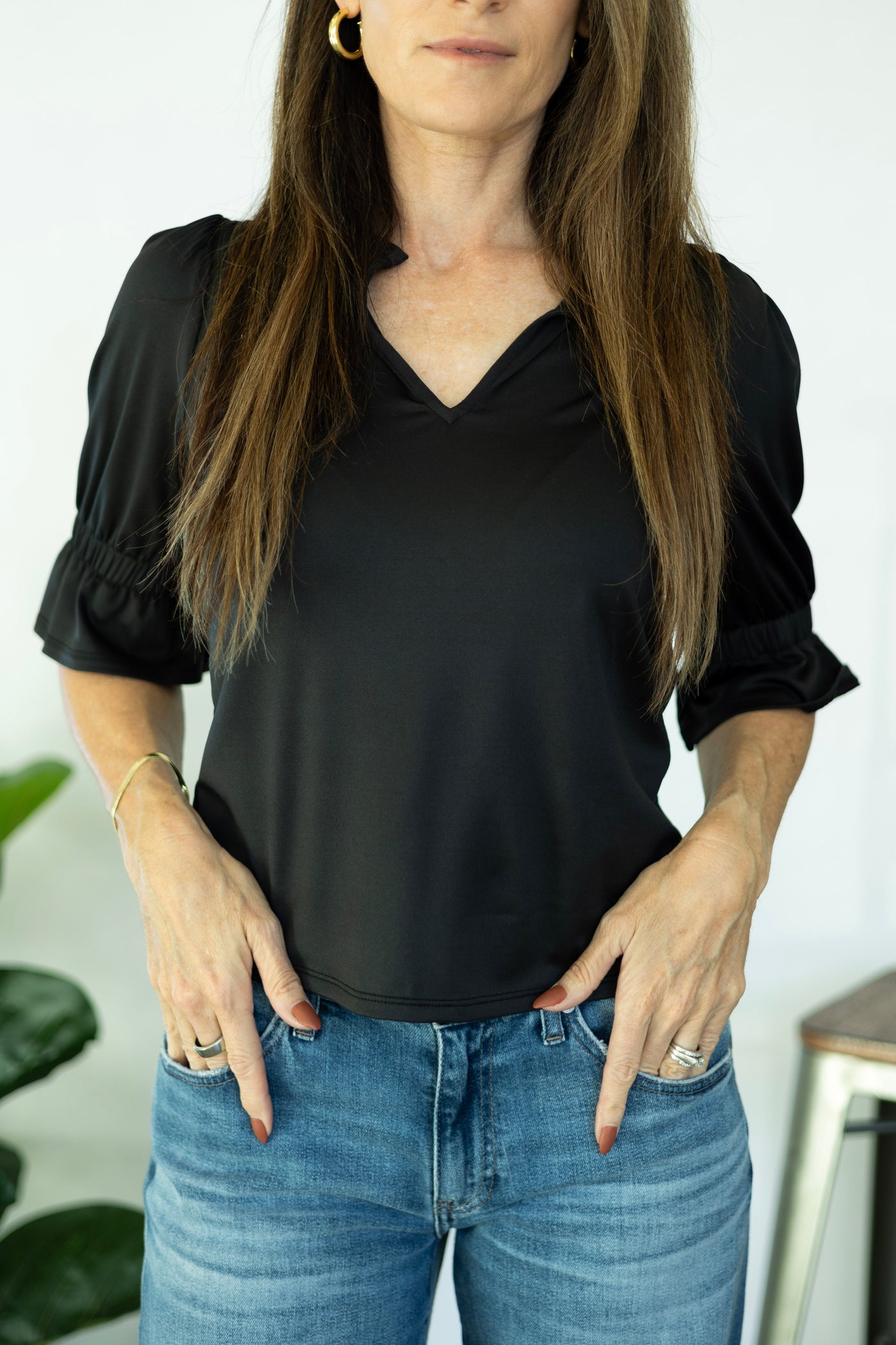 Ruffle Neck Elbow Sleeve Ruma Top