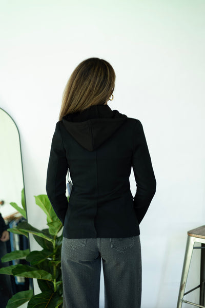 Women's black blazer with hood
