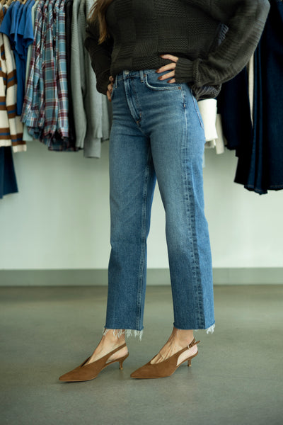 Medium wash, straight leg jeans from Agolde