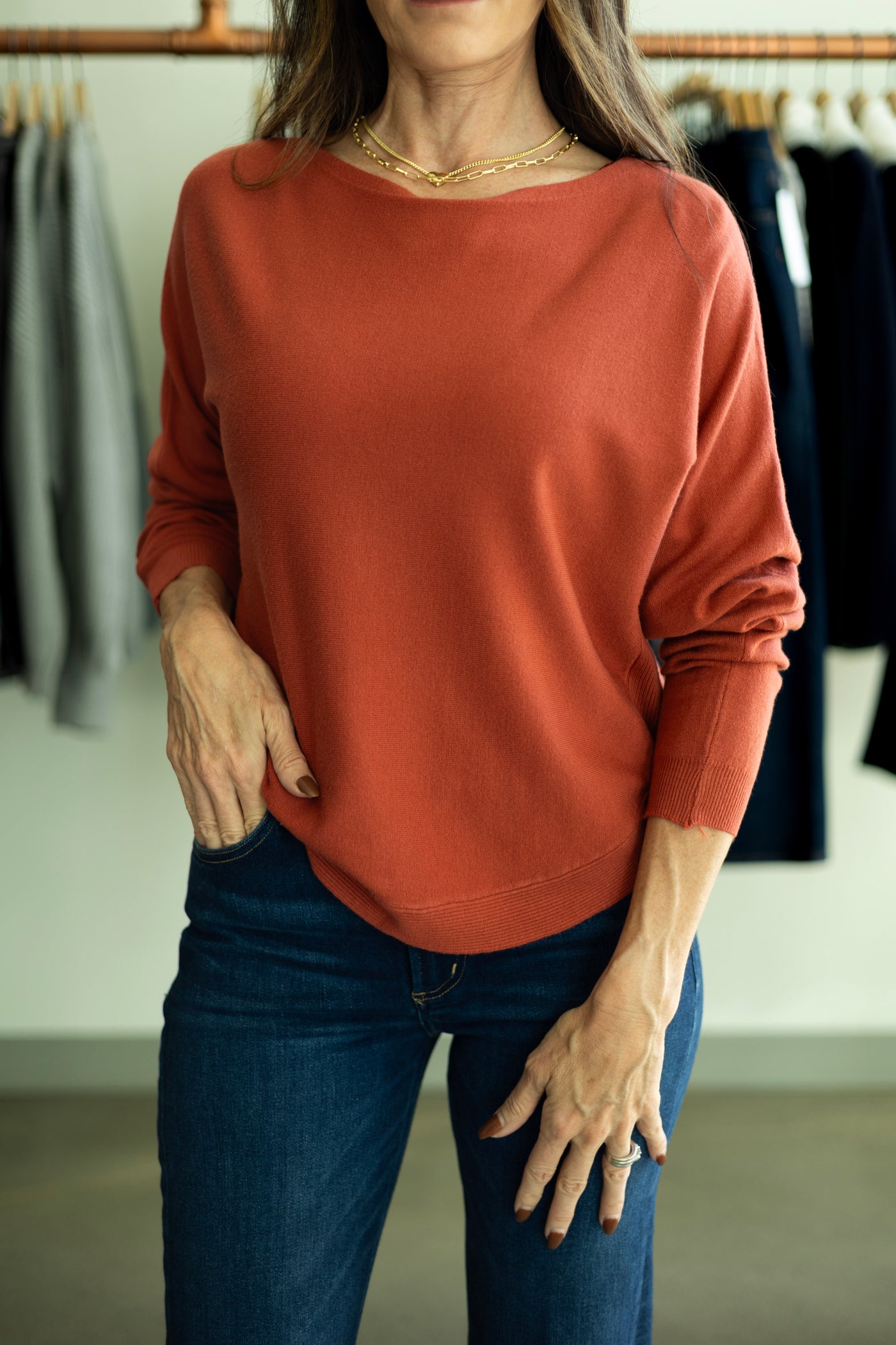 Orange, light sweater