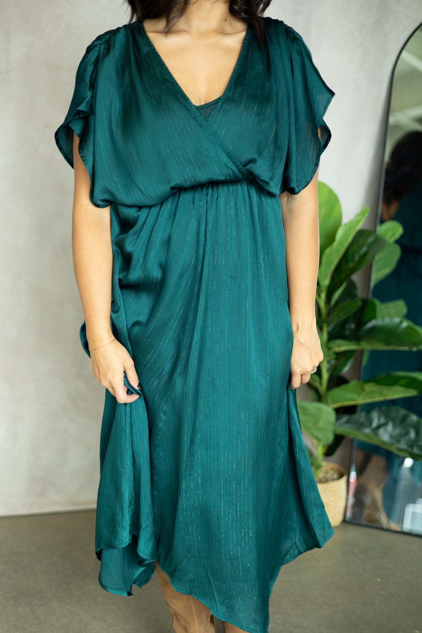 Surplice Handkerchief Midi Dress