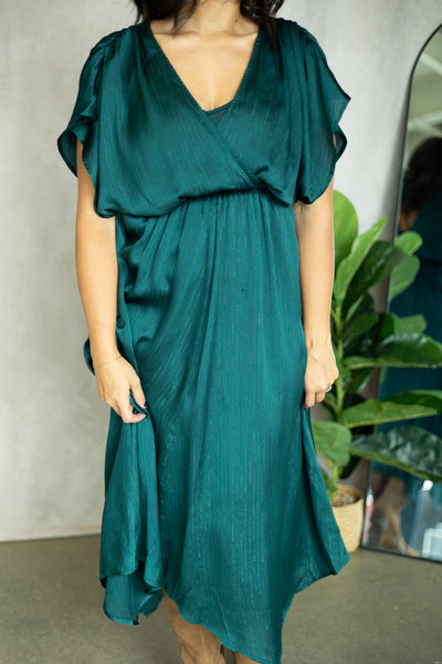 Surplice Handkerchief Midi Dress