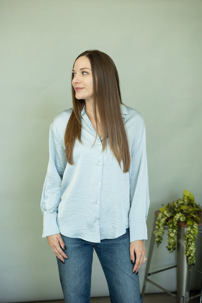 Light blue, satin button up