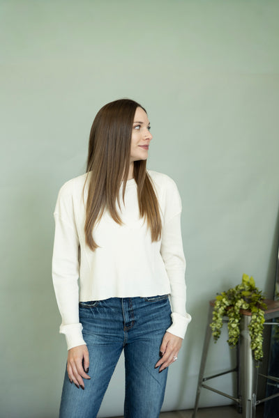 Waffle knit, thermal top for women