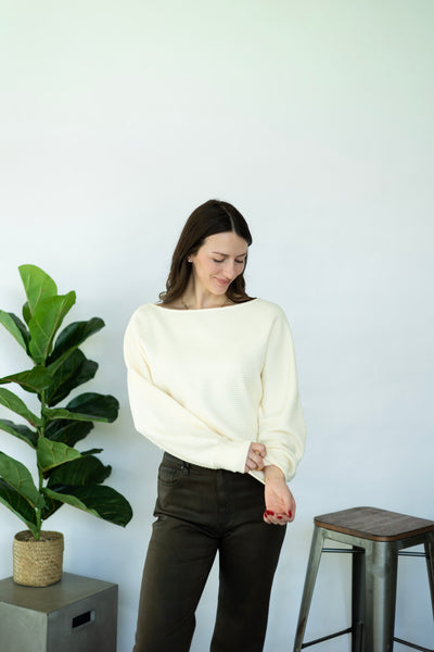 Cream, boat neck sweater